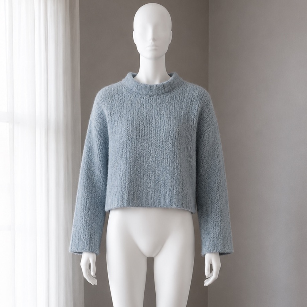 3.1 Phillip Lim Ribbed Crewneck Sweater Boxy Ice Blue Trendy Small